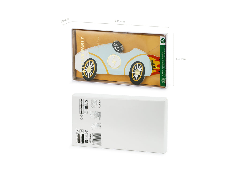 Auto‑Einladungen – 6er Set | Karten in Autoform inkl. Umschlägen | 18,8 × 8,4 cm | Kindergeburtstag & Renn‑Mottoparty