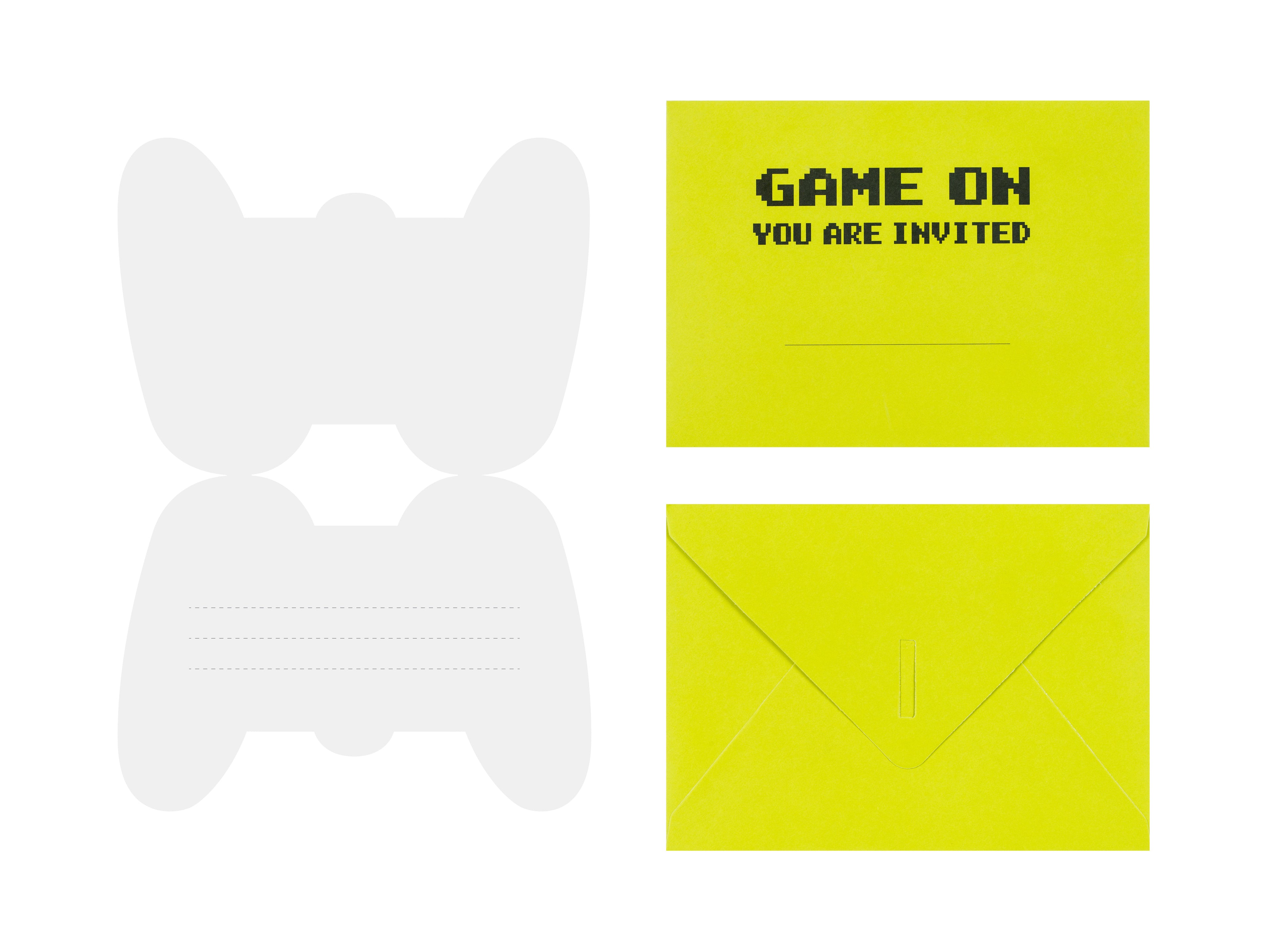 Gamepad‑Einladungen – 6er Set | Karten in Controller‑Form inkl. Umschlägen | 16 × 11,5 cm | Gaming‑Party & Kindergeburtstag