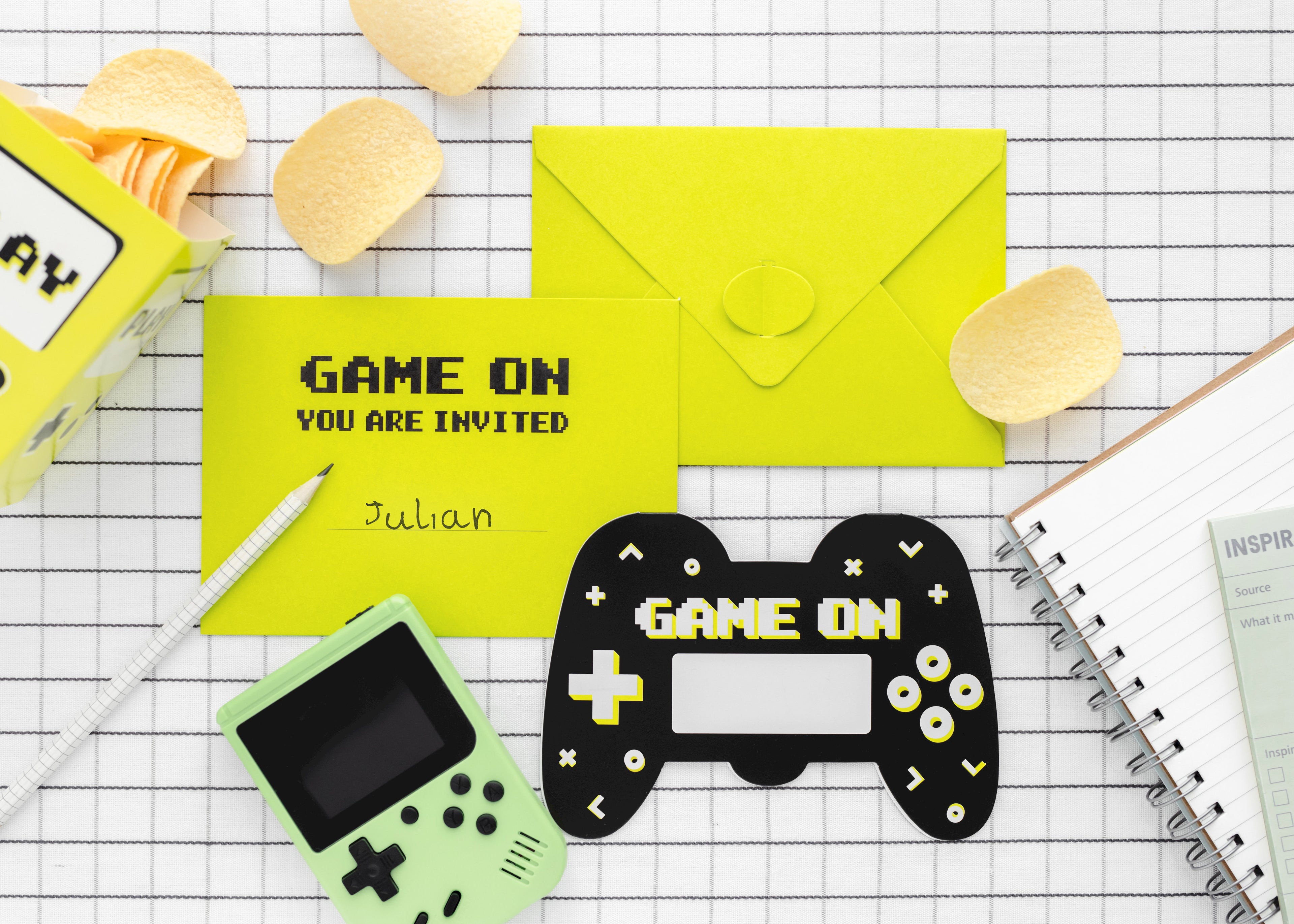 Gamepad‑Einladungen – 6er Set | Karten in Controller‑Form inkl. Umschlägen | 16 × 11,5 cm | Gaming‑Party & Kindergeburtstag