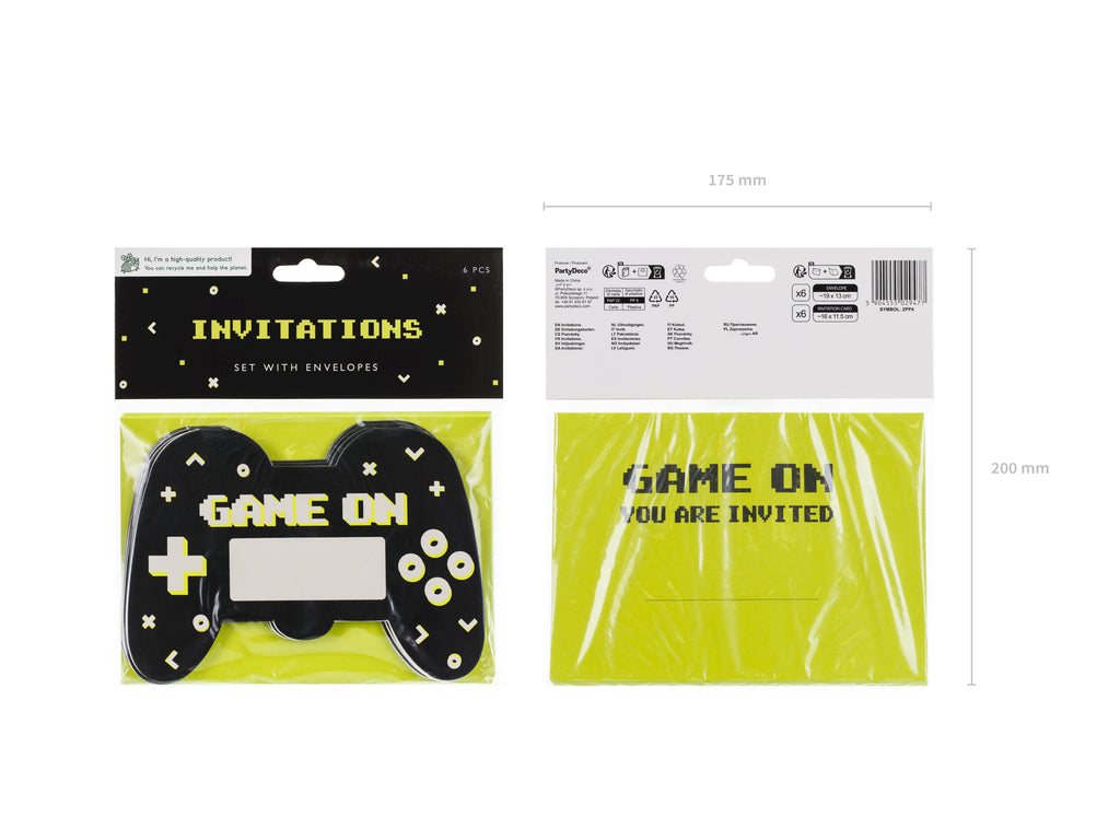 Gamepad‑Einladungen – 6er Set | Karten in Controller‑Form inkl. Umschlägen | 16 × 11,5 cm | Gaming‑Party & Kindergeburtstag