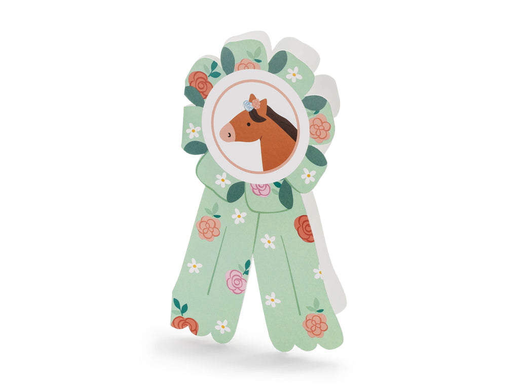 Pferde‑Einladungskarten – Cotillion‑Form, 16,5 × 19,5 cm | 6 Karten inkl. Umschlägen | Kindergeburtstag & Reit‑Mottoparty