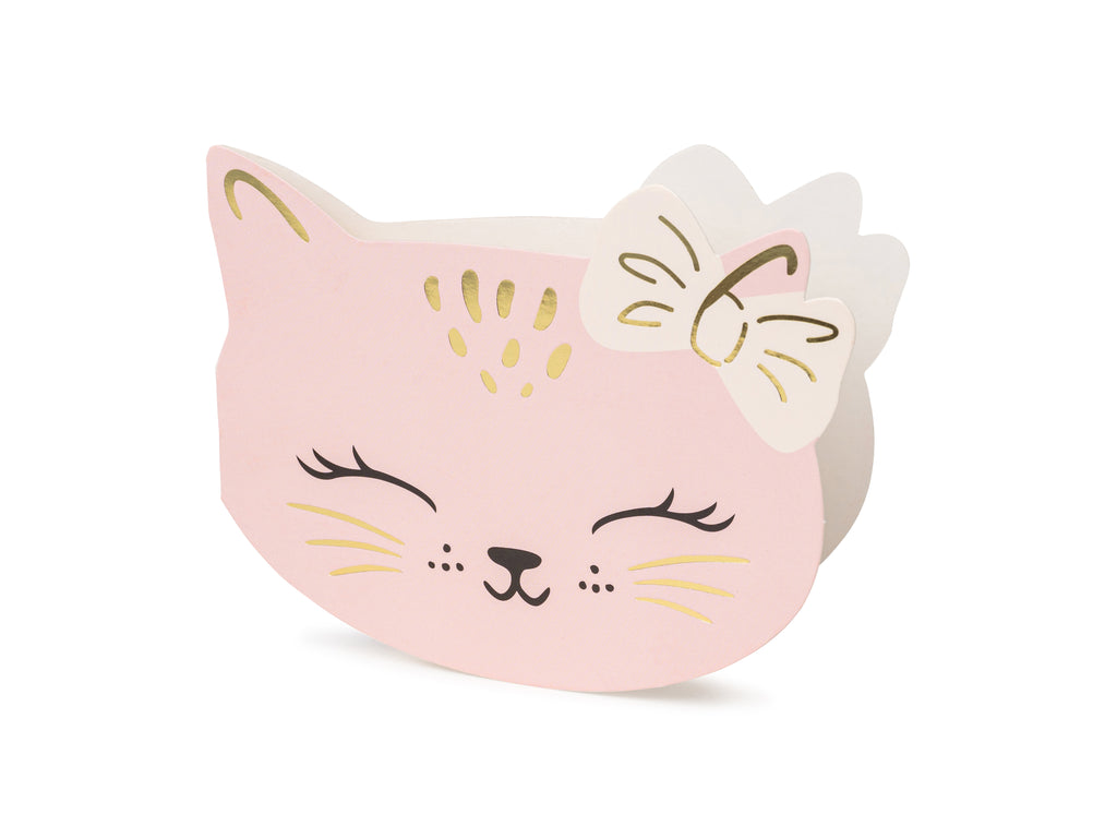 Katzen‑Einladungen – 6er Set | Rosa Karten in Katzenform inkl. Umschlägen | 13 × 10 cm | Kindergeburtstag & Party