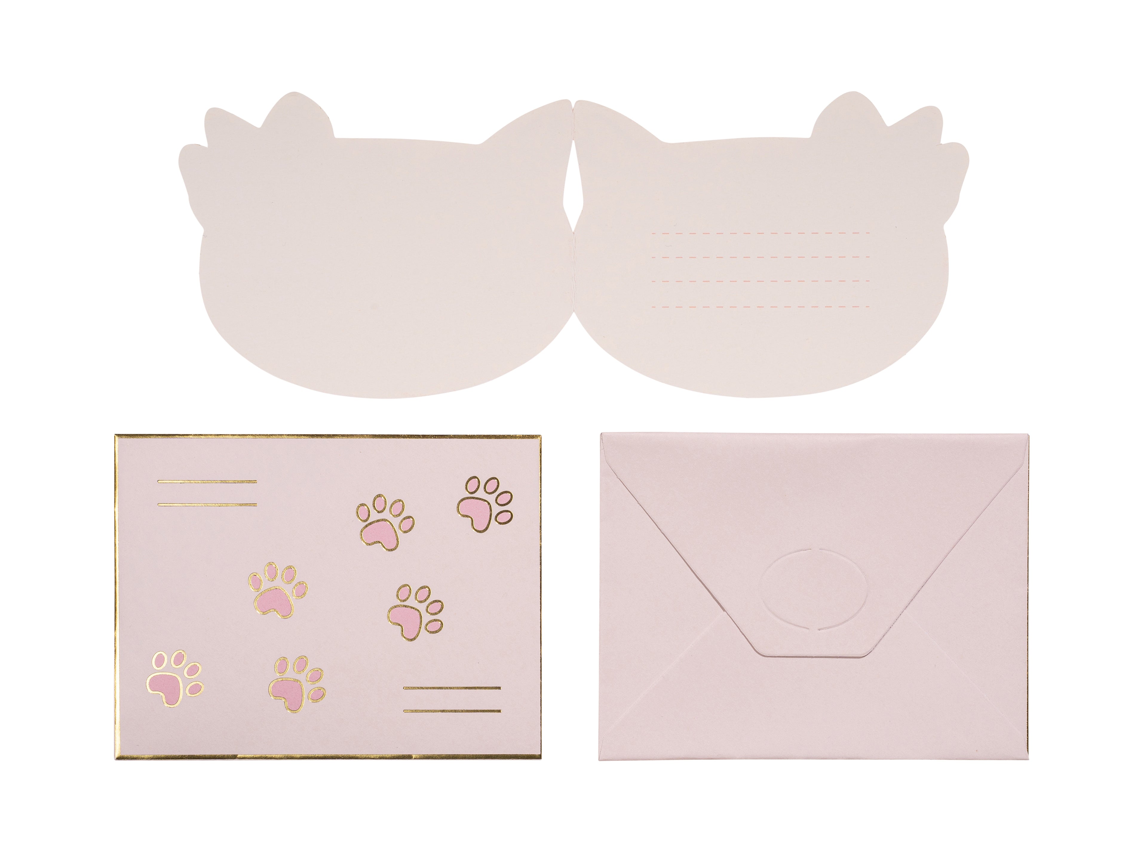 Katzen‑Einladungen – 6er Set | Rosa Karten in Katzenform inkl. Umschlägen | 13 × 10 cm | Kindergeburtstag & Party