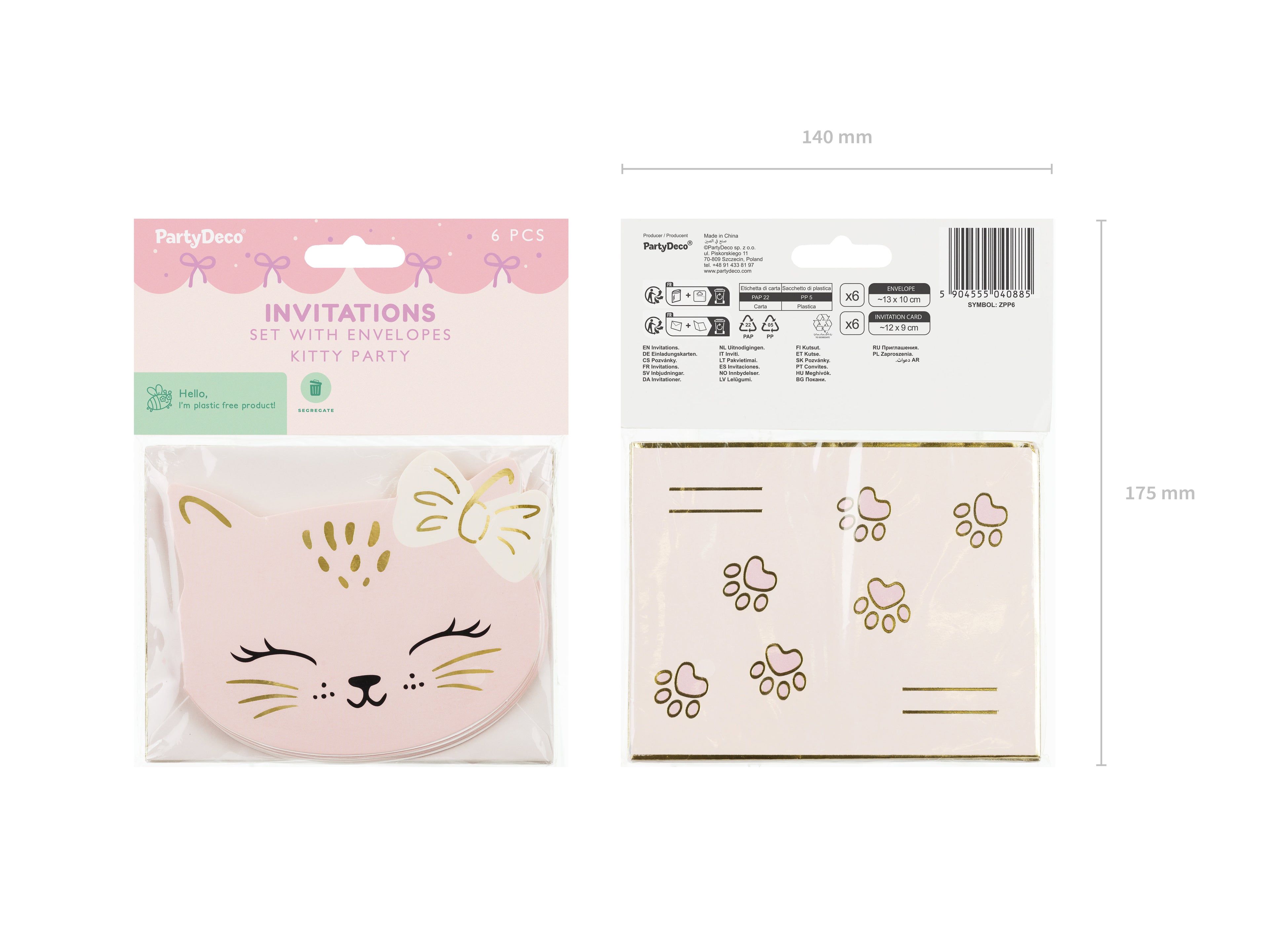 Katzen‑Einladungen – 6er Set | Rosa Karten in Katzenform inkl. Umschlägen | 13 × 10 cm | Kindergeburtstag & Party