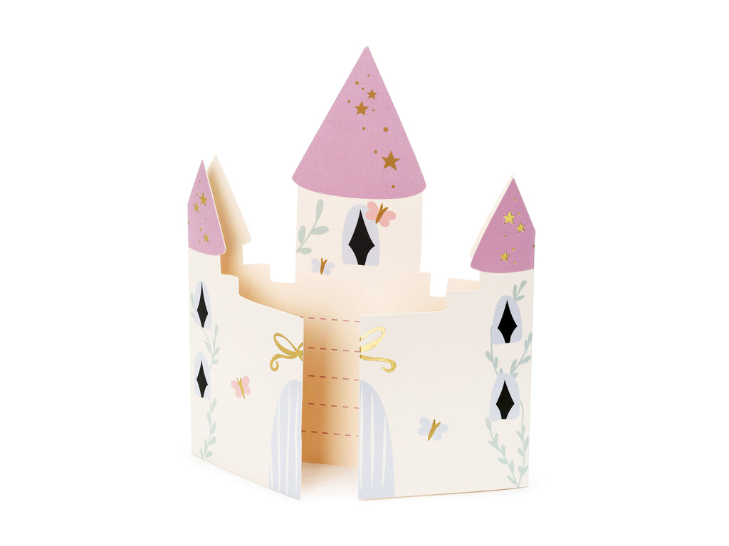 Einladungen Schloss‑Motiv – 6 Karten zum Ausfüllen inkl. Umschlägen | 12,5 × 15,5 cm | Prinzessinnen‑ & Kindergeburtstag