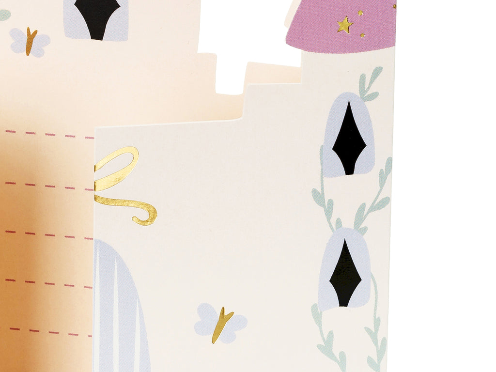 Einladungen Schloss‑Motiv – 6 Karten zum Ausfüllen inkl. Umschlägen | 12,5 × 15,5 cm | Prinzessinnen‑ & Kindergeburtstag