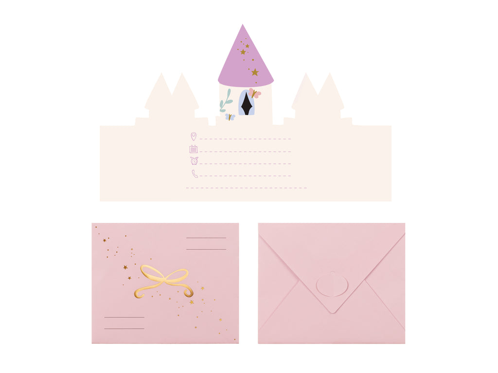 Einladungen Schloss‑Motiv – 6 Karten zum Ausfüllen inkl. Umschlägen | 12,5 × 15,5 cm | Prinzessinnen‑ & Kindergeburtstag