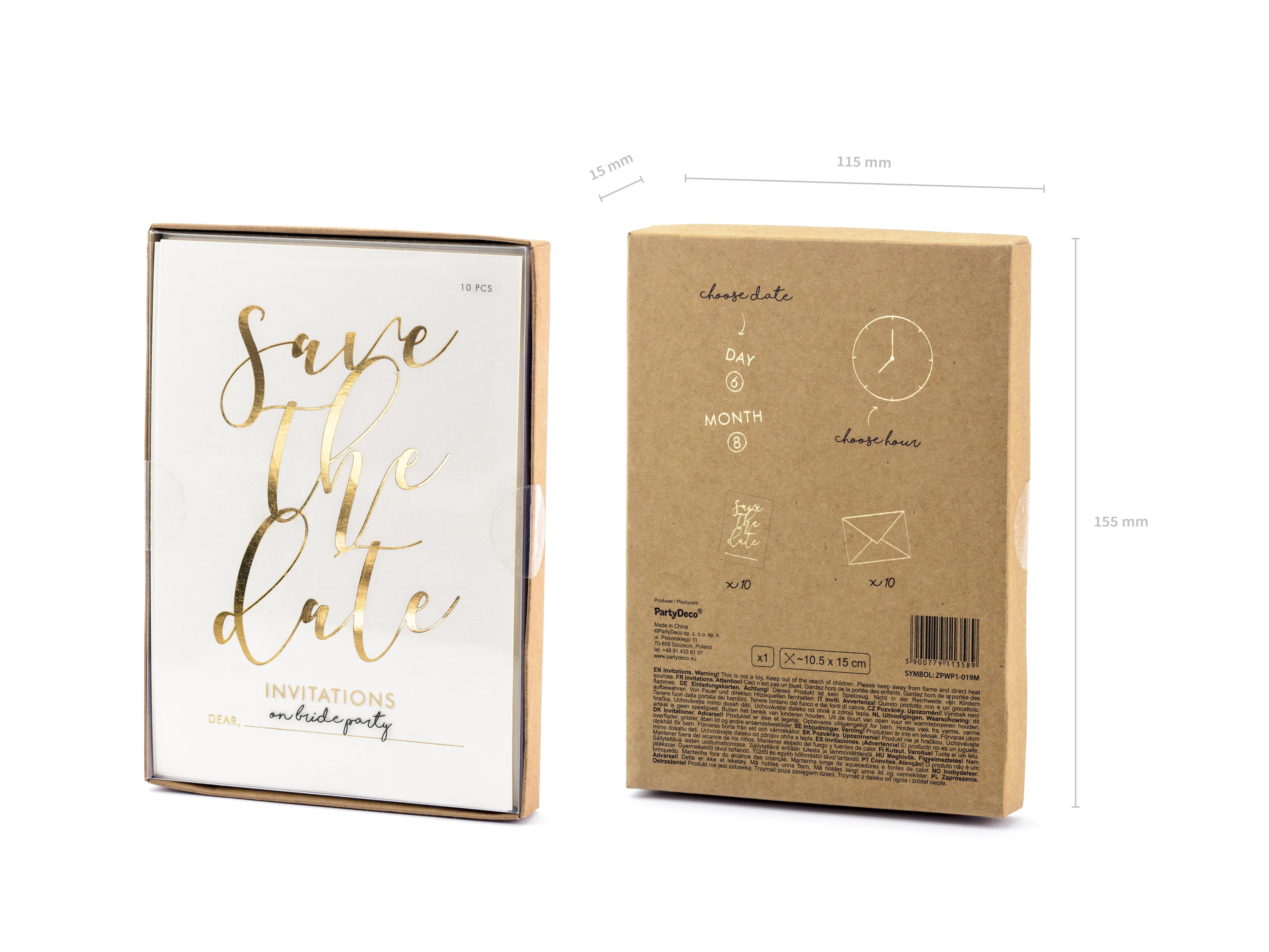Save‑the‑Date Einladungen JGA – Weiß mit goldener Metallic‑Prägung | 10 Karten inkl. Umschlägen