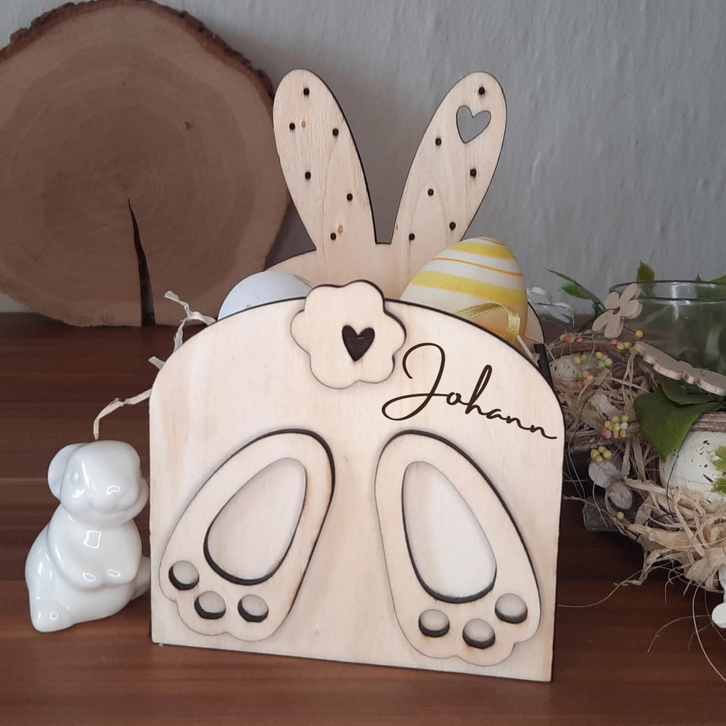 Personalisiertes Osterkörbchen aus Holz mit Namen – Osterkorb Kinder – Eiersuche Korb – Ostergeschenk – nachhaltiger Osterkorb Holz