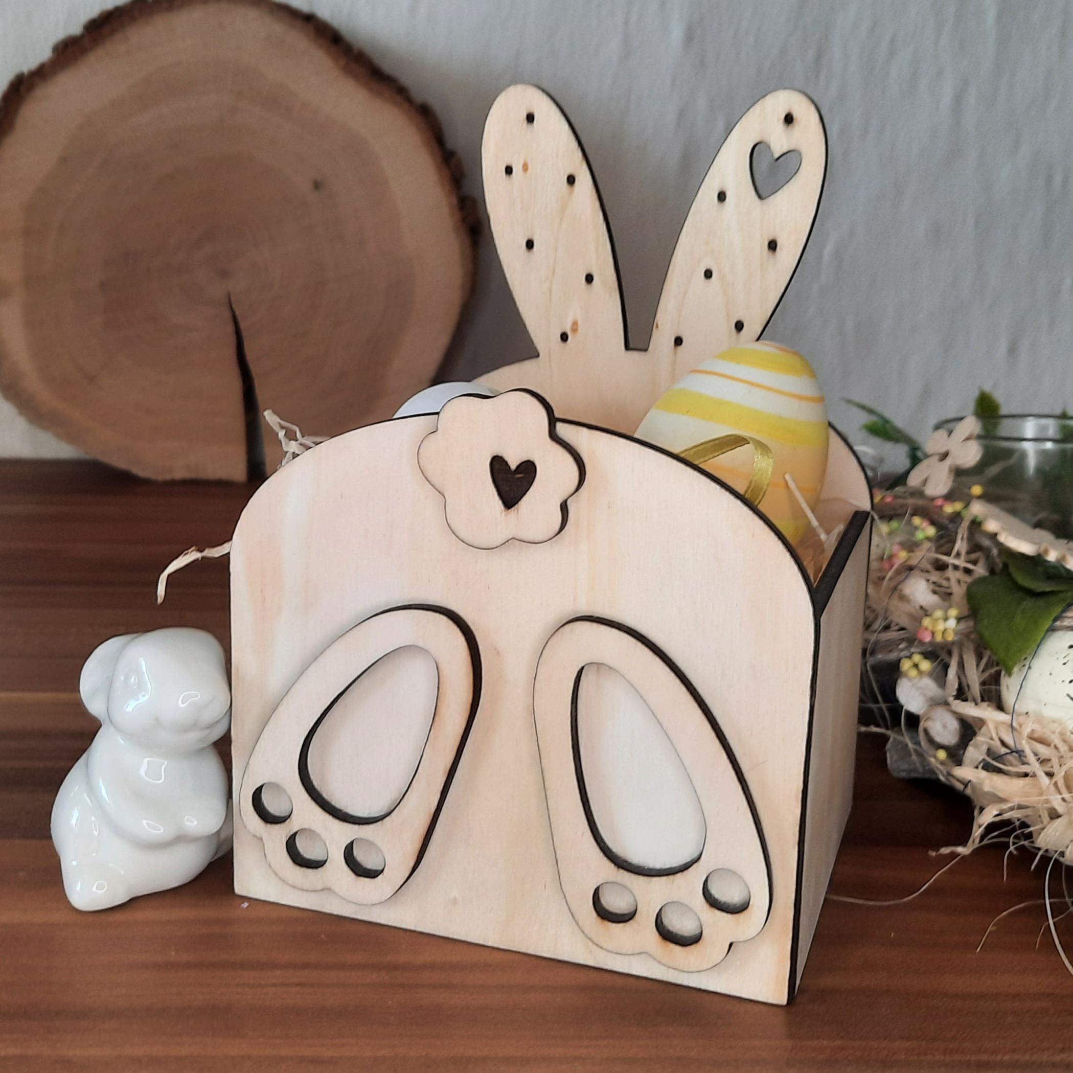 Personalisiertes Osterkörbchen aus Holz mit Namen – Osterkorb Kinder – Eiersuche Korb – Ostergeschenk – nachhaltiger Osterkorb Holz