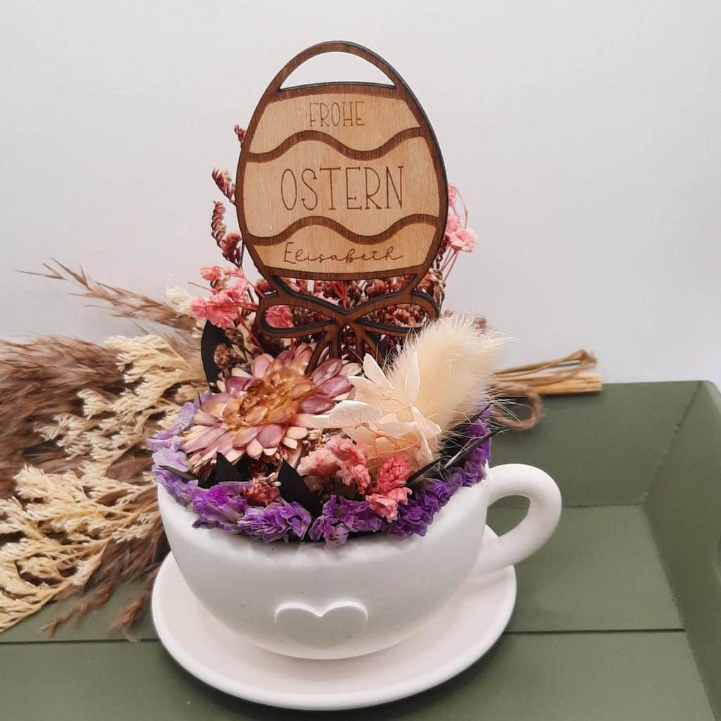 Personalisierter Osteranhänger mit Namen – Ostern Blumenstecker – Anhänger Holz oder Acryl – Geschenk Osterkorb – Tischdeko Ostern