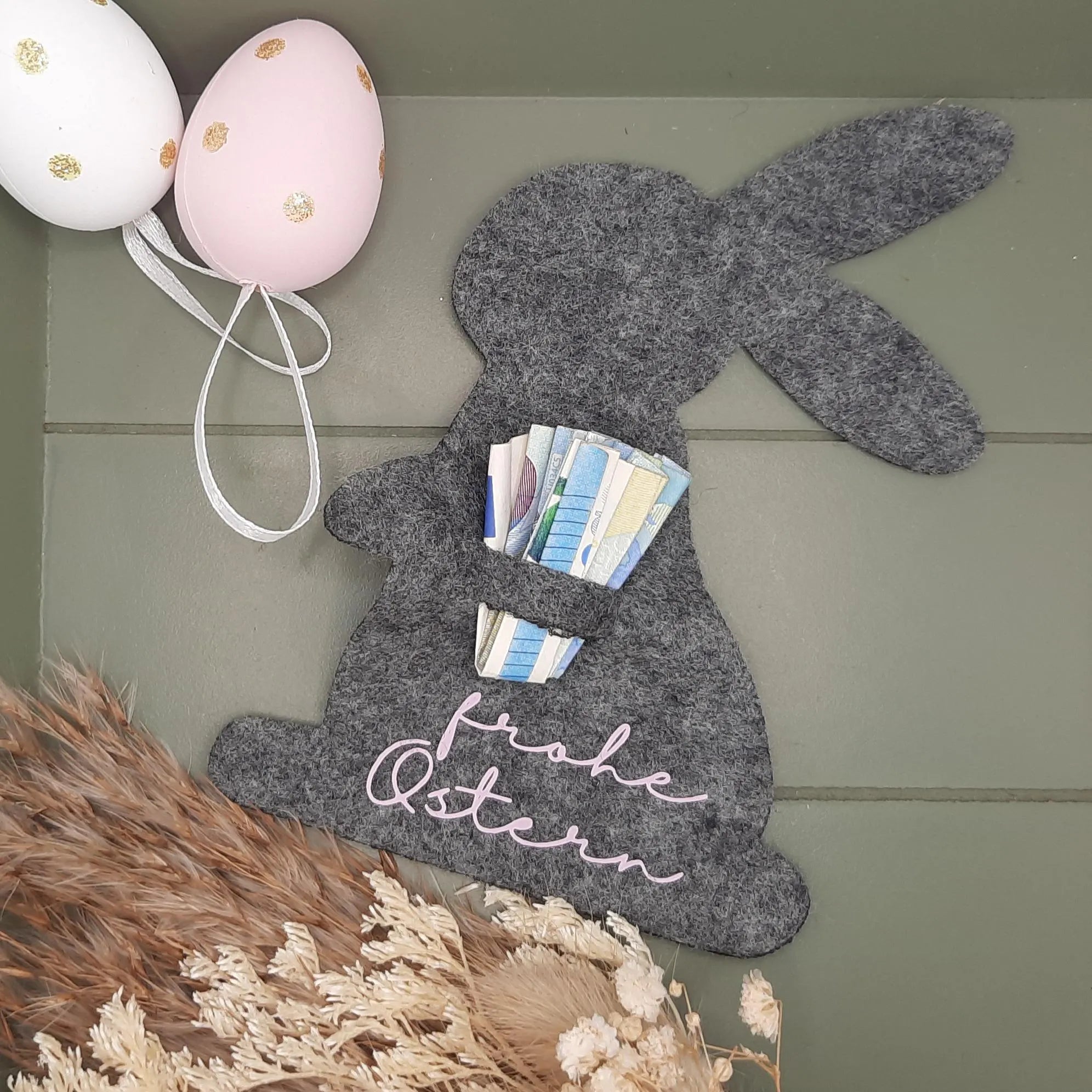 Geldgeschenk Osterhase aus Filz – Osterverpackung mit Fach für Geld oder Schokolade – Geschenk zu Ostern – Filz Hase – Ostermitbringsel