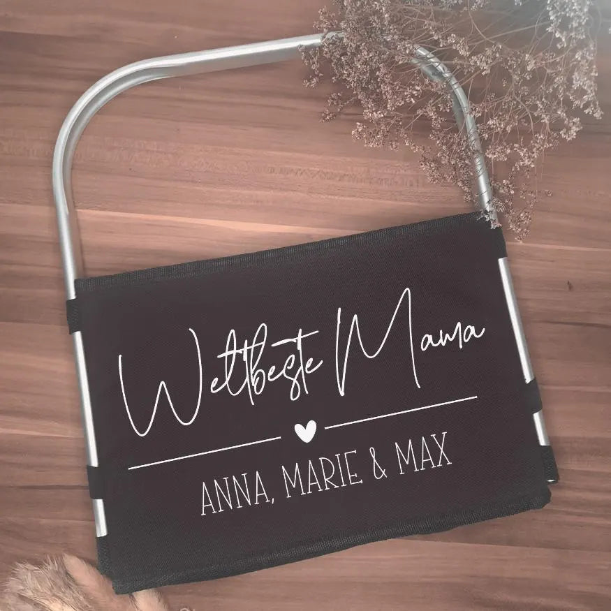 Personalisierter Falt-Einkaufskorb für Mama oder Oma – Weltbeste Mama/Oma mit Kindernamen – praktisches Geschenk mit Herz