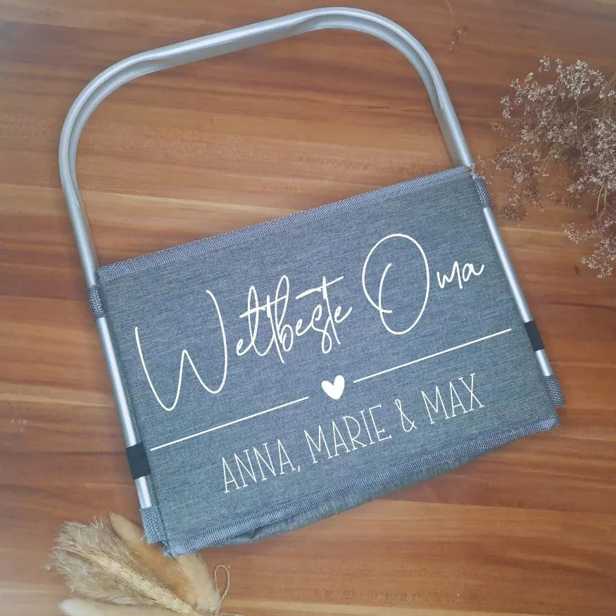 Personalisierter Falt-Einkaufskorb für Mama oder Oma – Weltbeste Mama/Oma mit Kindernamen – praktisches Geschenk mit Herz