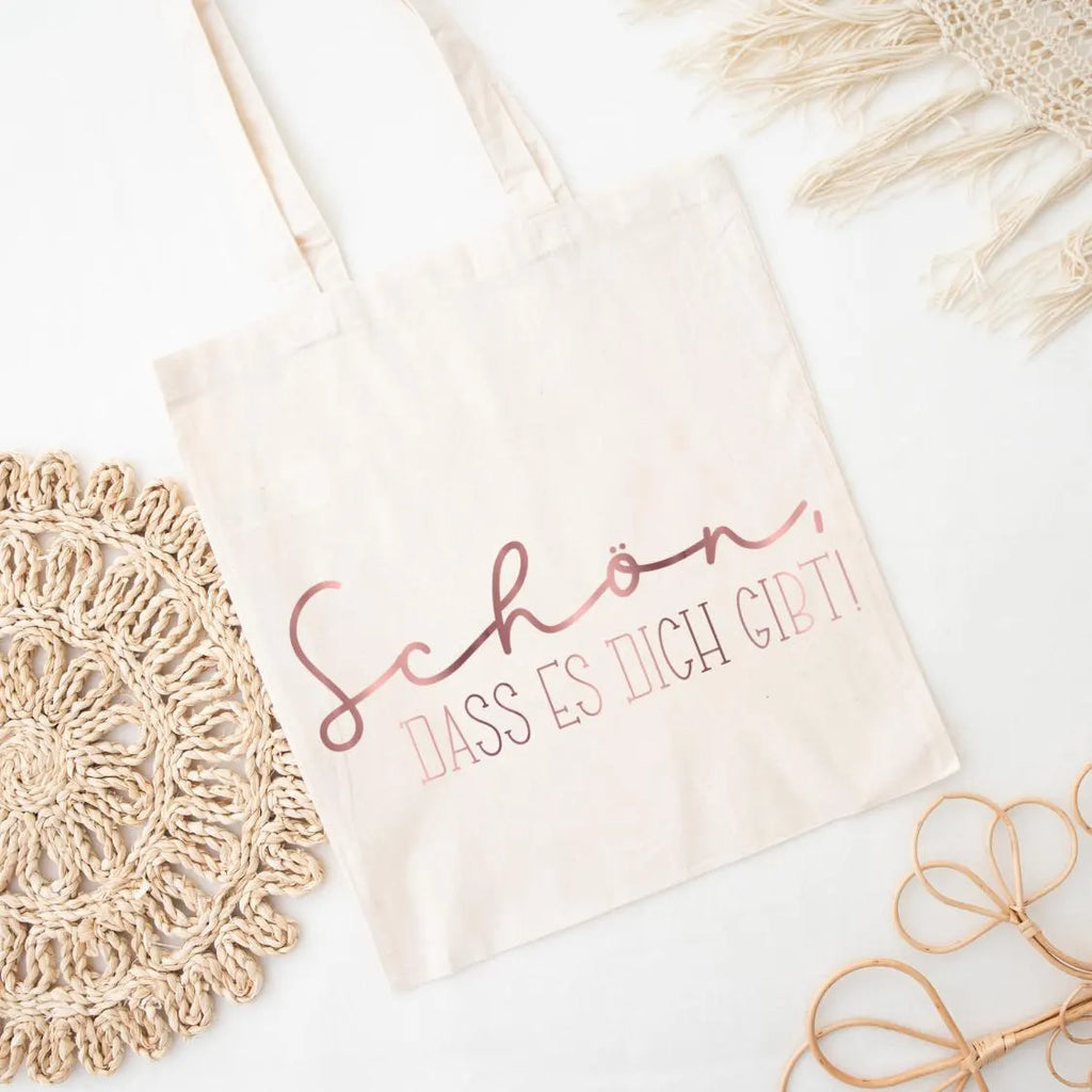 Jutetasche / Stofftasche mit Spruch „Schön, dass es dich gibt!“ – Geschenk für Freundin, Mutter, Kollegin – nachhaltige Einkaufstasche