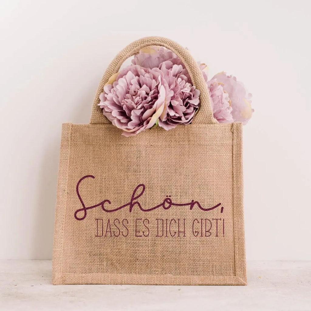 Jutetasche / Stofftasche mit Spruch „Schön, dass es dich gibt!“ – Geschenk für Freundin, Mutter, Kollegin – nachhaltige Einkaufstasche