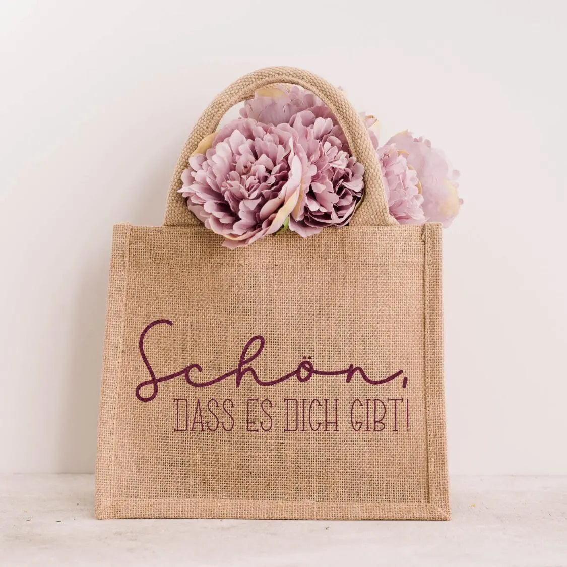Jutetasche / Stofftasche mit Spruch „Schön, dass es dich gibt!“ – Geschenk für Freundin, Mutter, Kollegin – nachhaltige Einkaufstasche