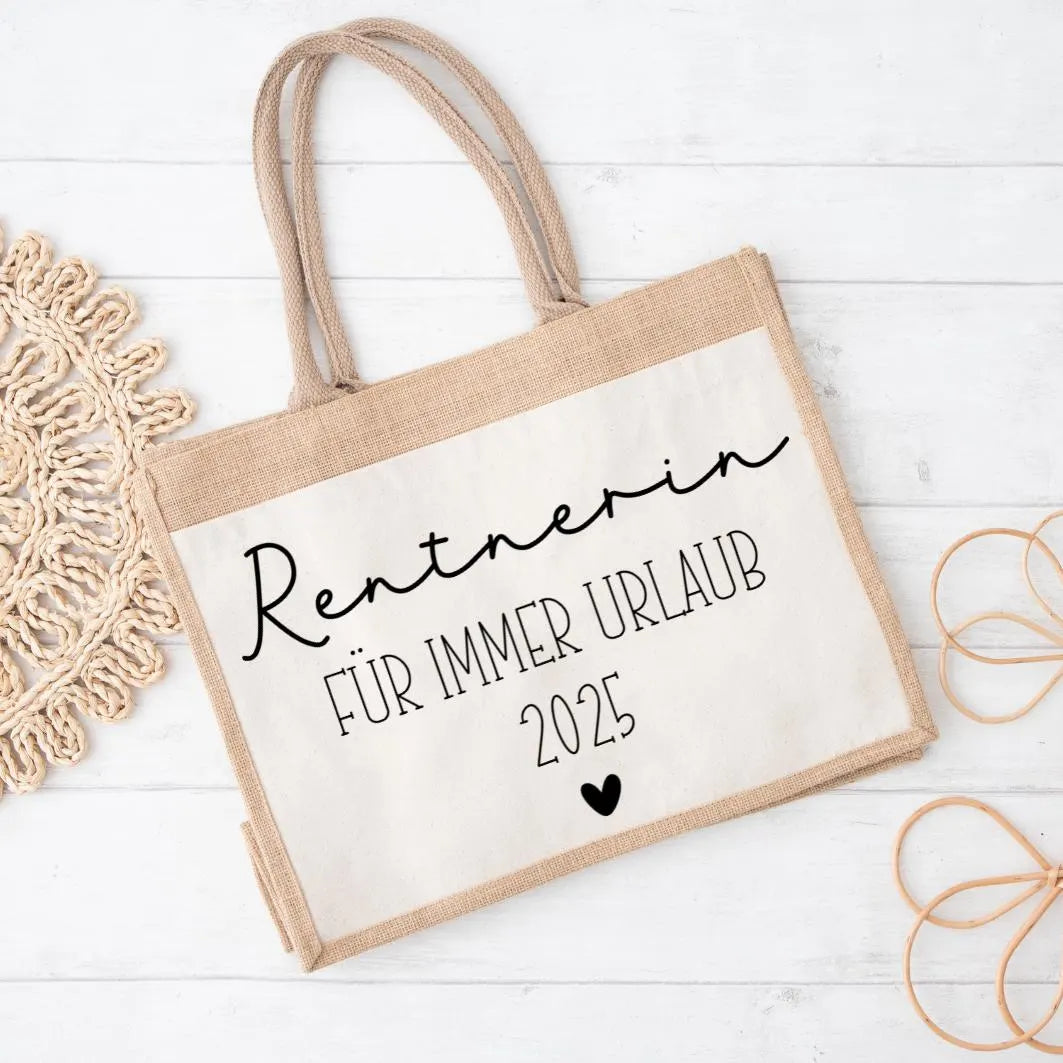 Jutetasche / Stofftasche „Rentnerin/Pensionistin“ – Geschenk zur Rente – Ruhestand Tasche – Abschied Kollegin – lustig & nachhaltig