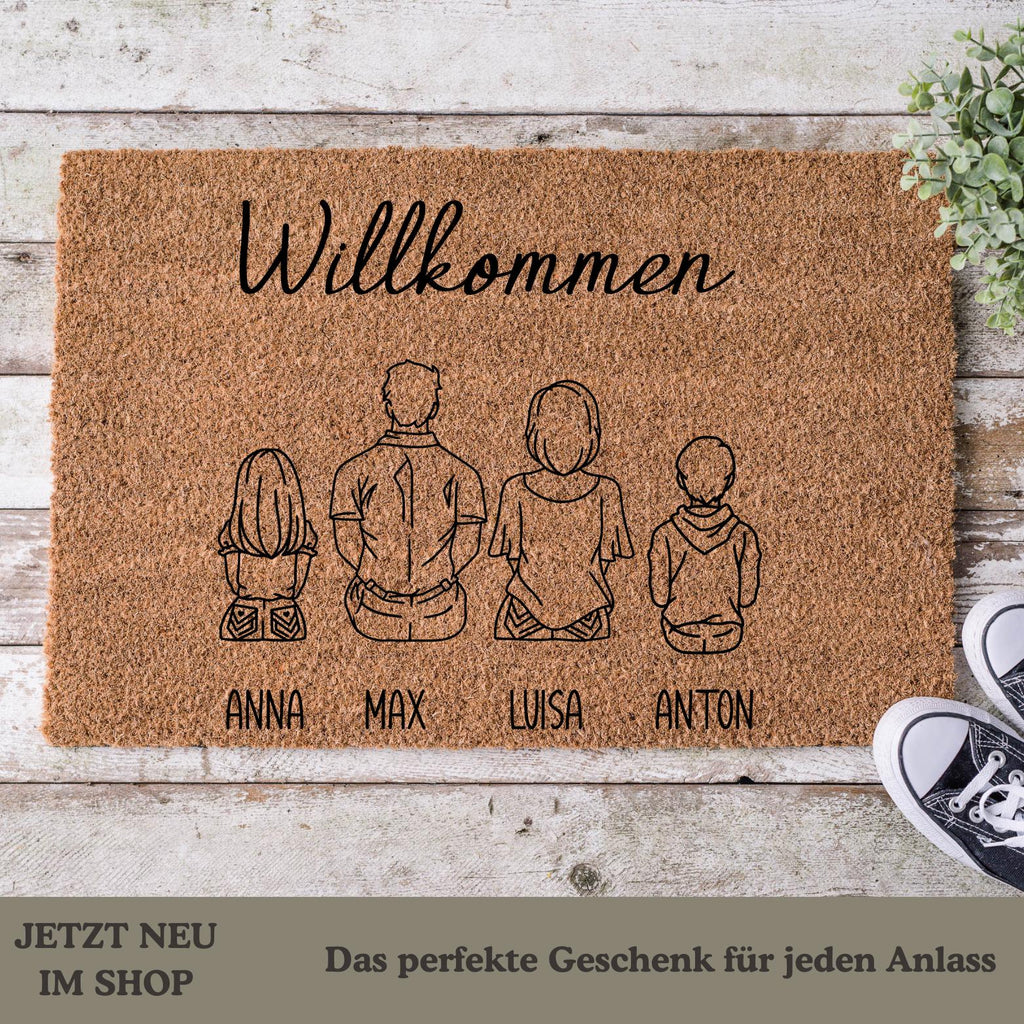 Personalisierte Fußmatte Familie – mit Namen & Illustration – Willkommen Matte, Geschenk Einzug, Familie, Kinder, Haustür, Geschenkideen