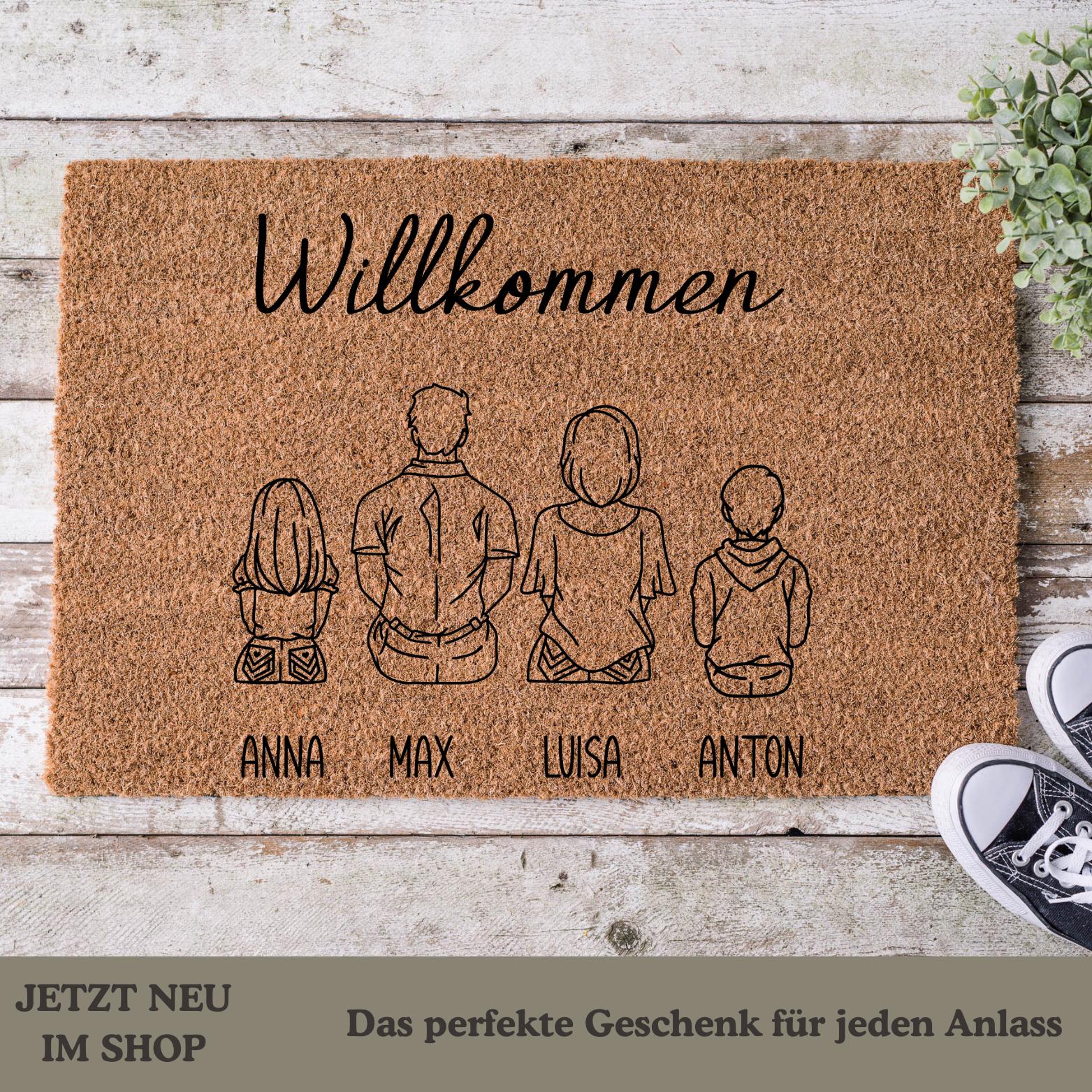 Personalisierte Fußmatte Familie – mit Namen & Illustration – Willkommen Matte, Geschenk Einzug, Familie, Kinder, Haustür, Geschenkideen